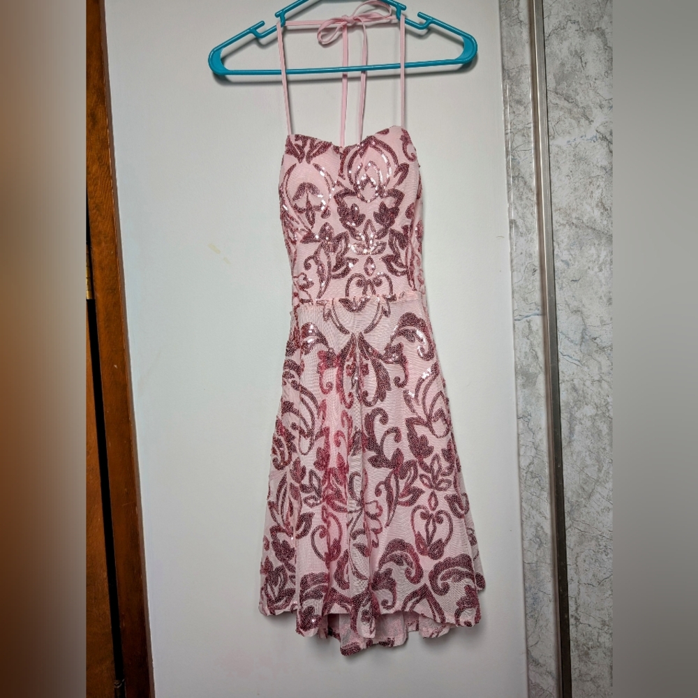 Pink Sleeveless Spaghetti Strap Mini Sundress